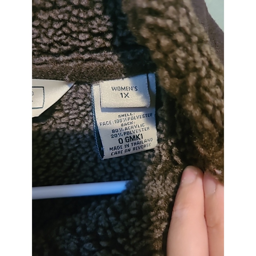 LL Bean Long‎ Brown Coat Faux Suede Sherpa Shearling Lined Polyester WM's 1X - Picture 4 of 9